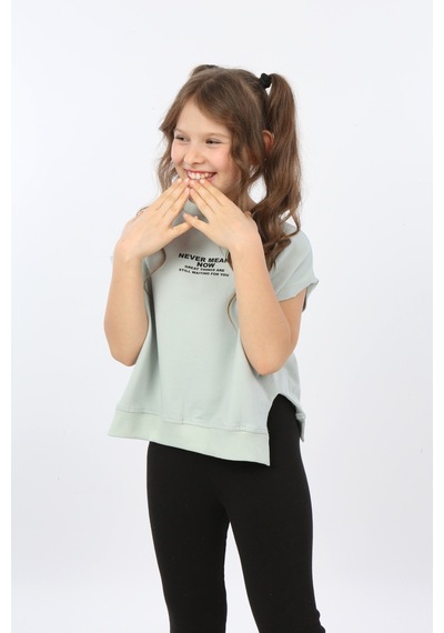 Toontoy Kids Toontoy Kız Çocuk Never Means Now Baskılı Tişört Yeşil