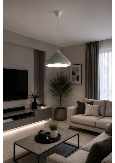 Kubbe Form Sarkıt Avize Beton Görünümlü Dokulu Modern Dekoratif Avize E27 25 Cm - Gri Beyaz
