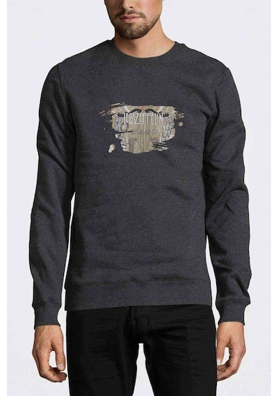 Led Zeppelin Baskılı Füme Antrasit Erkek Örme Sweatshirt (530970883)