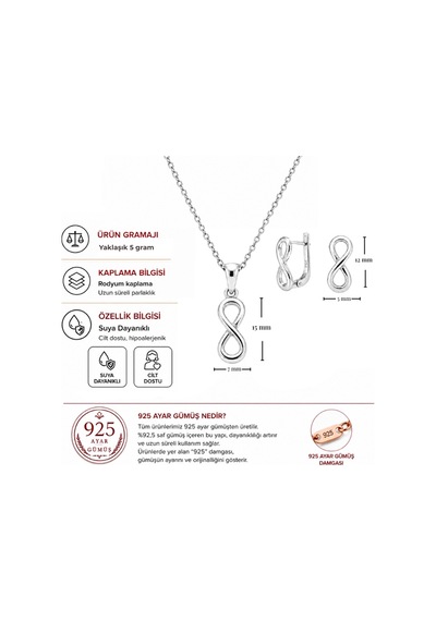Servi 925 Ayar Gümüş Minimal Sonsuzluk Kolye Ve Küpe Seti-329