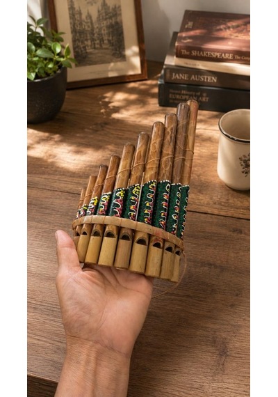 Pan Flüt El Yapımı Bambu Üflemeli Müzik Aleti 10'lu 24 X 13 Cm Otantik Dekoratif Enstrüman