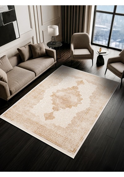 Look Classıc Lk005b Çerçeveli Krem Bej Klasik Desen Akrilik Dokuma Taban Tozuaz Oturma Odası Halısı-1033 Krem - Bej