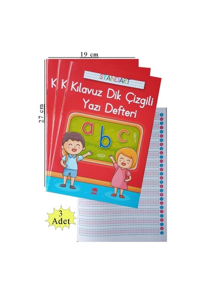 Güzel Yazı Defteri A4 Boy 19 x 27 CM Kılavuz Dik Çizgili 24 Yaprak 3 Adet