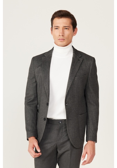 AC&Co / Altınyıldız Classics Erkek Antrasit Slim Fit Dar Kesim Mono Yaka Desenli Yünlü Ceket AC&Co / Altınyıldız Classics Erkek Antrasit Slim Fit Dar Kesim Mono Yaka Desenli Yünlü Ceket