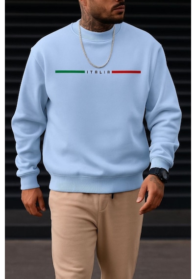 Benroma 3 İplik Penye Italıa Baskılı Unisex Sweatshırt Bebe Mavisi