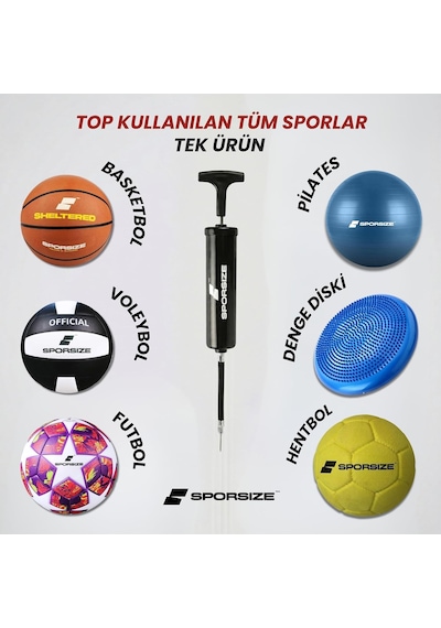 Profesyonel Top Şişirme Pompası Futbol, Basketbol, Voleybol, Hentbol, Pilates & Denge Diski İçin