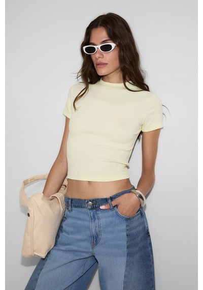 Grımelange Hopewell Kadın Yuvarlak Yaka Örme Slim Fit Açık Sarı T-shirt