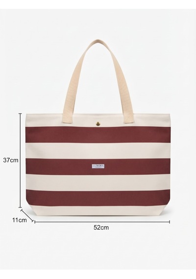 Lunora Collection Körüklü Gabardin Plaj Çantası. Bej - Kırmızı