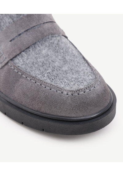 Yargıcı Keçe Detaylı Deri Loafer Gri