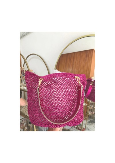 Linalya Jewelry El Yapımı Simli Gold Detaylı Çanta Pembe