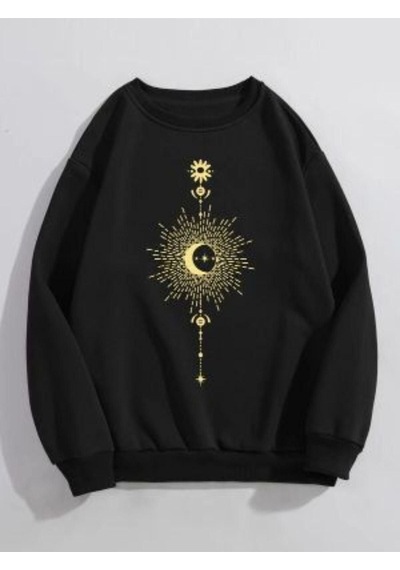 Altamira Kadın Siyah Parıltılı Ay Bisiklet Yaka Sweatshirt 001