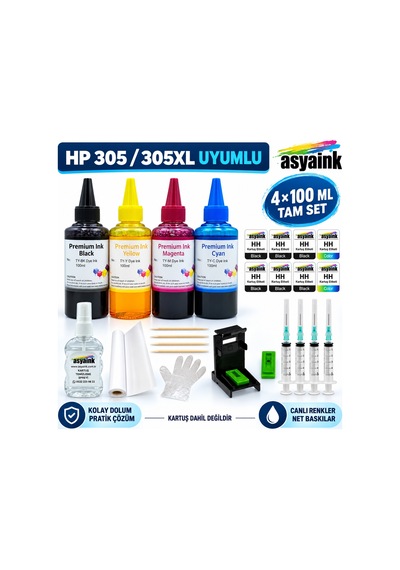 Asyaink Hp Deskjet 2710 305 / 305xl Uyumlu Kartuş Dolum Seti 4x100 Ml