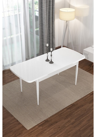 Canisa Concept Zen Serisi 80x132 Mdf Açılabilir Beyaz Masa Takımı 4 Pembe Sandalye Ve 1 Bench Masa Beyaz Sandalye Ve Bench Pembe