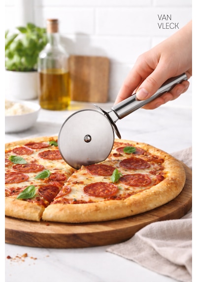 Paslanmaz Çelik Pizza Kesici 9 Cm Bıçaklı Hamur Ruleti, Ergonomik Saplı Mutfak Kesme Aparatı Metal
