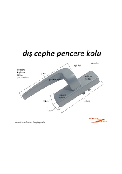 Dış Cephe Pencere Kapı Kolu Kaplama Dışa Açılım Kolu Alüminyum