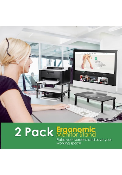 2 Paket Masaüstü Yükseltici, 3 Yüksekliği Ayarlanabilir Monitör Standı, 2 Monitör, Pc, Bilgisayar, Yazıcı, İma