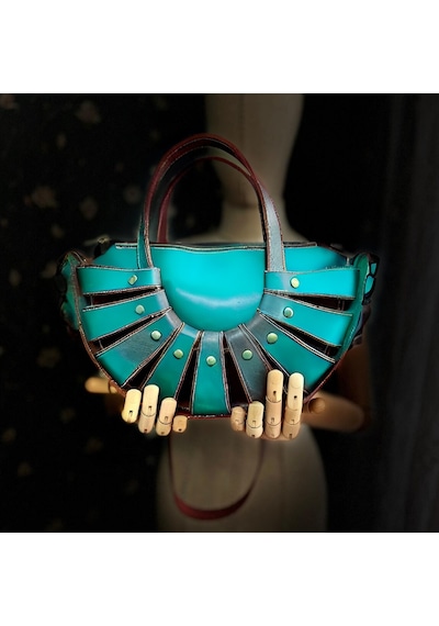 Carıdea El Yapımı Hakiki Deri Bayan Çanta, Clutch, El Omuz Çantası V94 Turkuaz