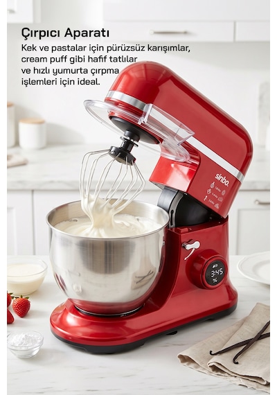 Smx-2773 / Kırmızı / Dijital Ekranlı Zaman Ayarlı Stand Mikser / 7.5 Litre / 1500w