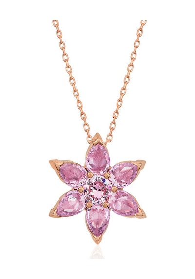 Gümüş Rose Pembe Çiçek Kolye Rose
