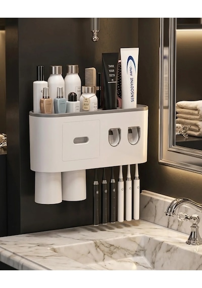 Ers Çift Dispenserli Diş Macunu Sıkacağı 6 Fırçalık Bardaklı Banyo Organizer Çok Renkli Ers Çift Dispenserli Diş Macunu Sıkacağı 6 Fırçalık Bardaklı Banyo Organizer Çok Renkli