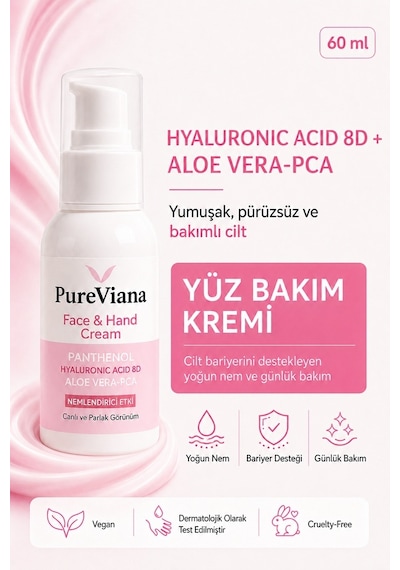Pureviana Hyaluronik Asit 8D + Aloe Vera + Cica Bariyer Onarıcı Yatıştırıcı ve Nemlendirici Yüz Kremi 60 ML