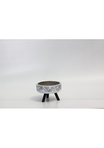 Bonsai Saksısı Arkaik Motif Ayaklı - El Yapımı Beyaz Beton Saksı