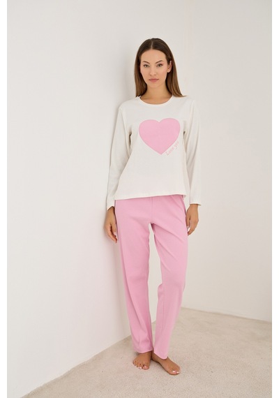 Siyah İnci Pamuklu Fitilli Kaşkorse Örme Pijama Takım25226013 Pembe