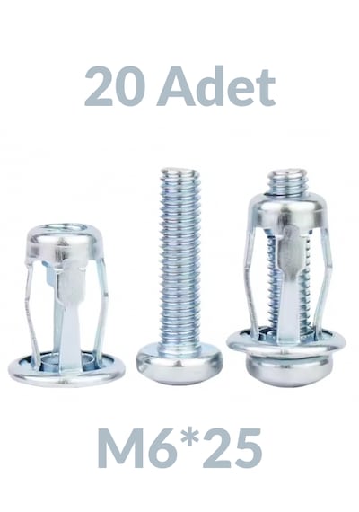 M6x25 20 Adet Sac Arkası Açılır Somun Çiçek Perçin Somunu - Kriko Ankraj Fener Tipi Genleşme Vidası M6