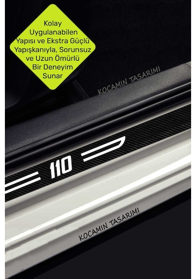 Lada 110 Siyah Karbon Kapı Koruyucu Beyaz 110 Yazılı Dekoratif Kapı Eşiği 4 Parça Lada 110 Uyumlu