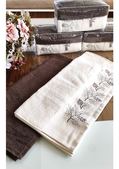 Nurpak Çeyizlik 2.li Set Lüks 50x90cm. %100 Pamuk El,yüz Havlusu Özel Hediyelik Ambalajda Kahve