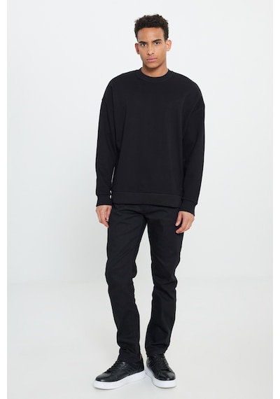 AC&Co / Altınyıldız Classics Erkek Sıyah Oversize Fit Bol Kesim Pamuklu İçi Polarlı Bisiklet Yaka Sweatshirt Siyah