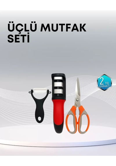 Çok Fonksiyonlu Mutfak Makas Seti 3 Makas Bileyici Ve Soyacak Dahil Çok Renkli