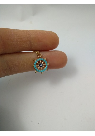 Turkuaz (Firuze) Taşlı Dümen Modeli  Kolye Altın