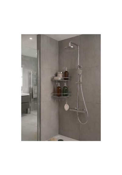 Tr Krom Yapışkanlı Banyo Köşeliği Düzenleyici, Şampuanlık, Duş Rafı 2 Katlı Ek-02 Diğer