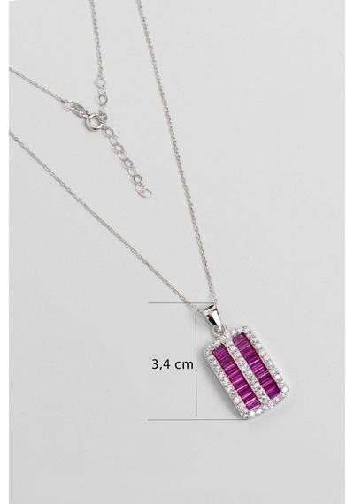 Fuşya Işıltısı 18 Ayar Beyaz Altın Kaplama 43 Cm Gümüş Kolye Gümüş - Rodyum
