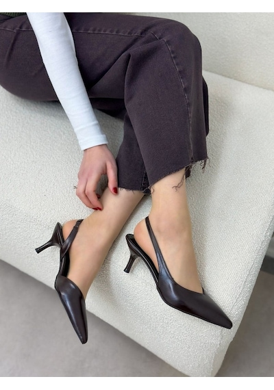 Ervanın Butiği Kahve Parlak Deri Jaren Lastik Detay Kadın Stiletto-6088 Kahve Cilt