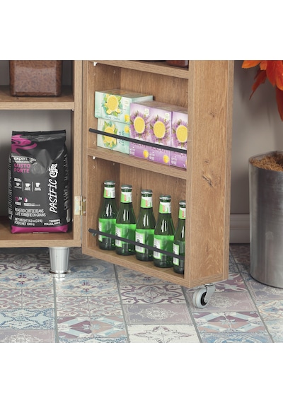 Pasific Home Guzzo Tekerlekli Kiler Çok Amaçlı Erzak Dolabı 80 cm Koyu Meşe