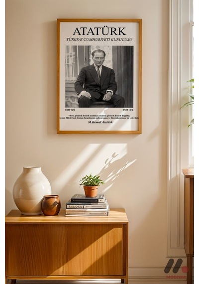 Atatürk Klasik Portre Posteri, Ahşap Çerçeveli Duvar Tablosu - Sevdiklerinize Özel Hediye