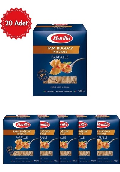 Barilla Integrale Farfalle Tam Buğday Kelebek Makarna 400 G X 20 Adet Yüksek Lifli &amp Seçim