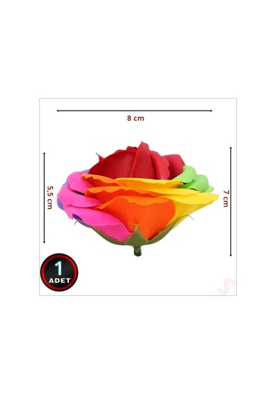 Yapay Çiçek, Gökkuşağı 7 / 8 Cm Sabun Gül Kafası - 1 Adet
