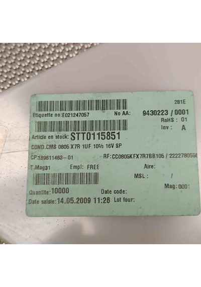 C0805kfx7r7bb105 1mf 16v 805 Smd Seramik Kondansatör 59 Adet