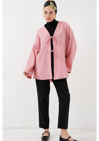 Bigdart Keten Tesettür Kimono 5968 - Pudra