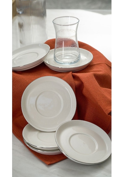 Rüya Platin Yaldız Porselen Çay Tabağı Kırık Beyaz 12 CM 6'lı Kırık Beyaz