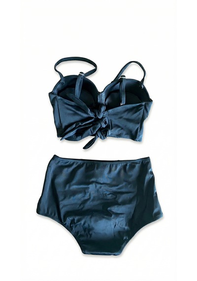 Zi 2 Renk 1 Paket Haki -siyah 2 Takım Yüksek Bel Bikini Takımı Yeşil - Siyah