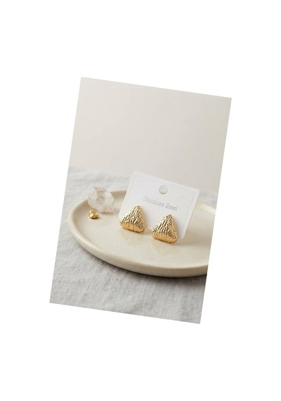 316l Çelik Gold Renk Vintage Kabartmalı Üçgen Model Küpe Tj-bkp12058 Evimdeyokyok