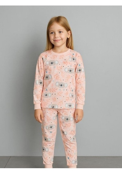 Kız Çocuk Koala Baskılı Pamuklu Pijama Takımı-16060 SOMON
