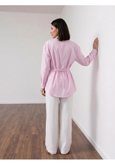 Pera Moda Çok Yönlü Bağlanabilir Oversize Gömlek Pembe
