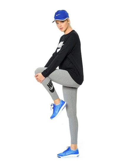 Nike Swoosh Yüksek Bel Pamuklu Bayan Gri Tayt