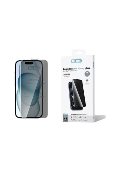 İphone 15 Uyumlu Go Des Af Borderless Privacy Temperli Cam Ekran Koruyucu Siyah