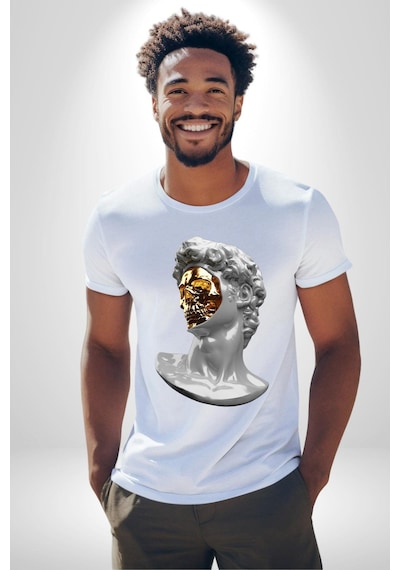 Modern Sanat Apollo Unisex Unisex Beyaz Organik Baskılı T-shirt Penye Yüksek Kalite Beyaz